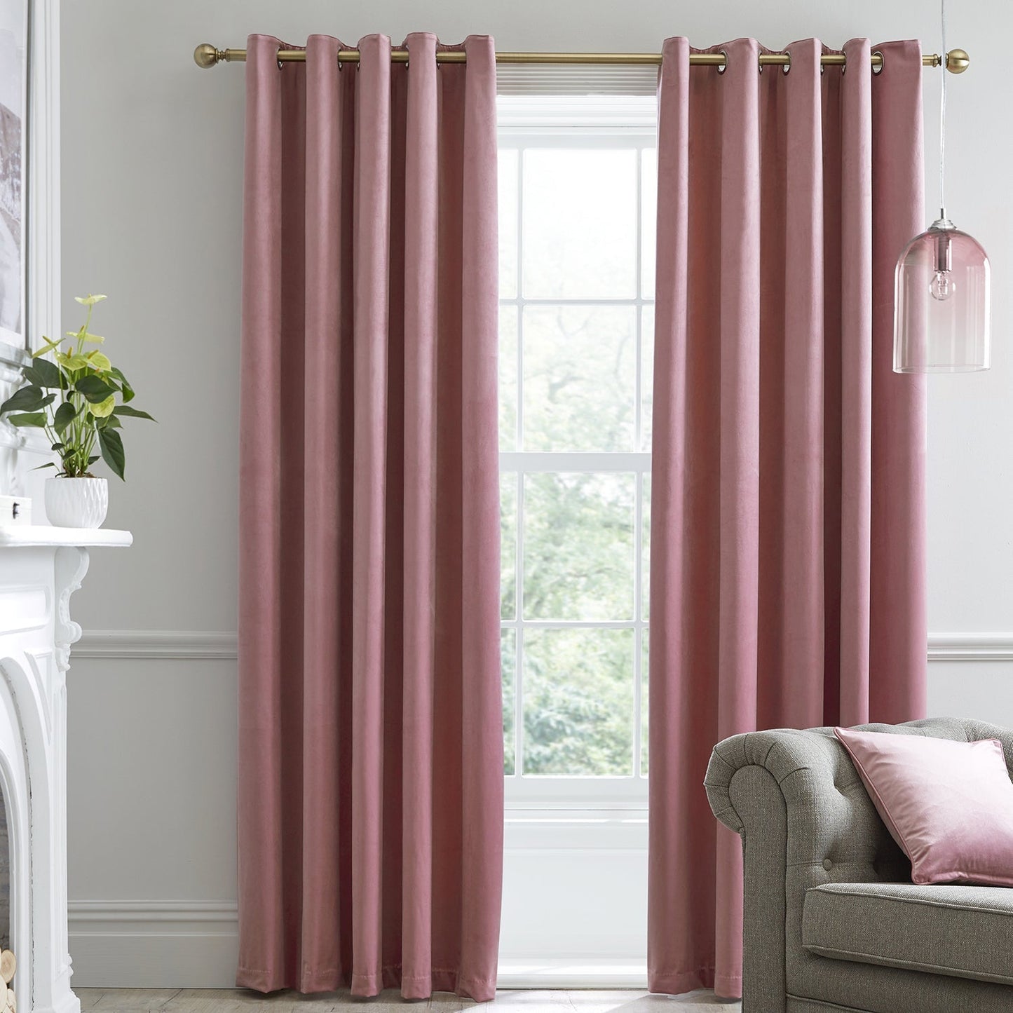 Montrose Blush Pink Velvet Blackout-Coated Eyelet Curtains