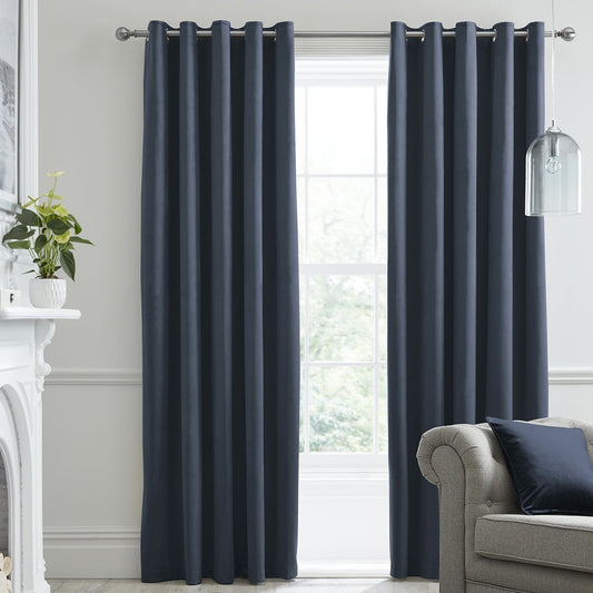 Montrose Navy Blue Velvet Blackout-Coated Eyelet Curtains