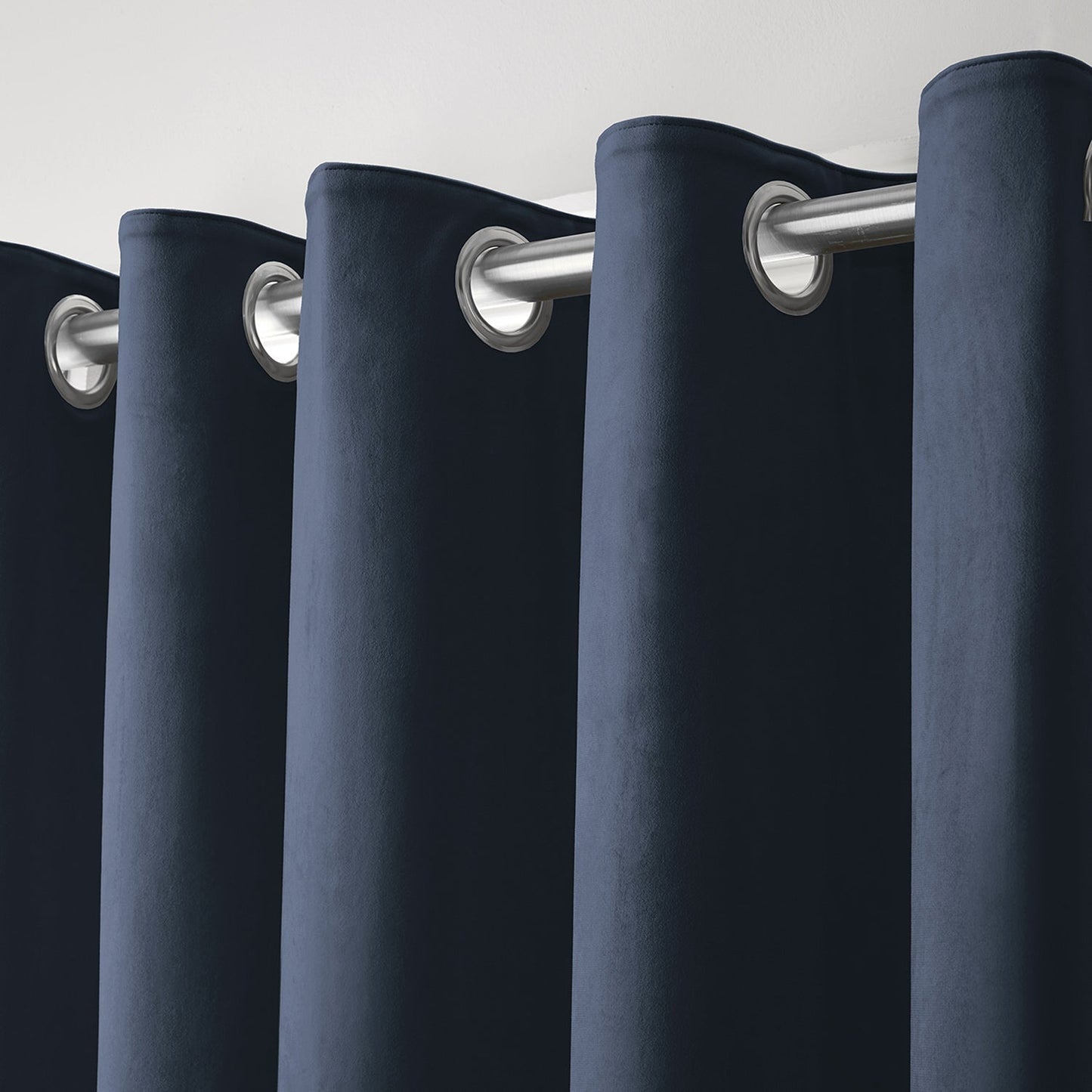 Montrose Navy Blue Velvet Blackout-Coated Eyelet Curtains