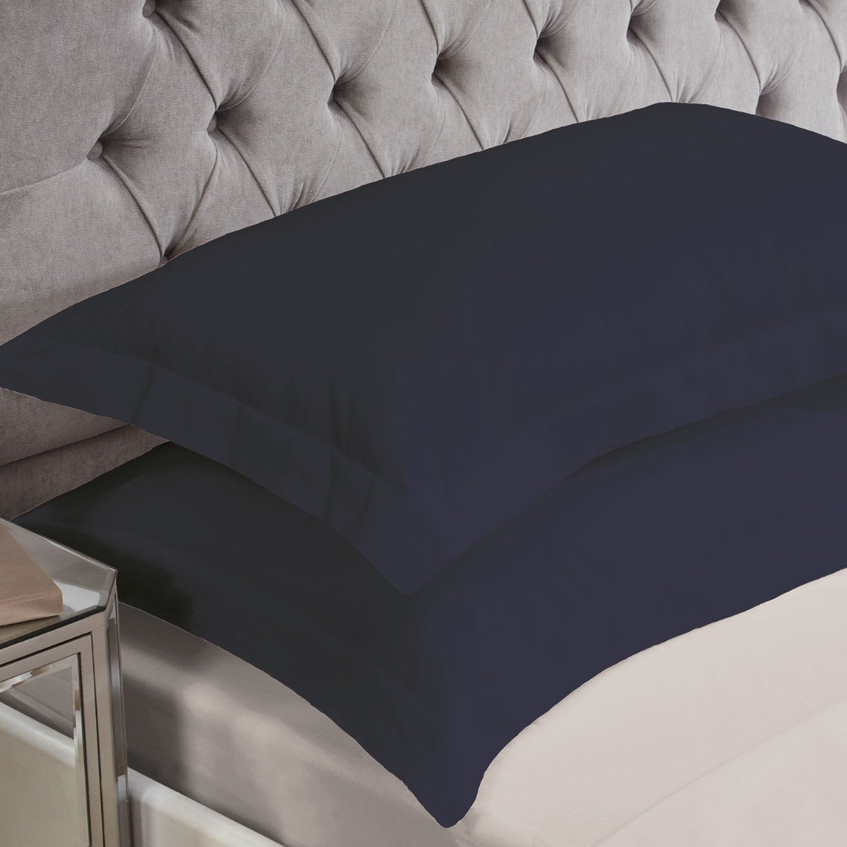 Navy Blue Cotton Rich Percale Easy Care Oxford Pillowcases (Pair)