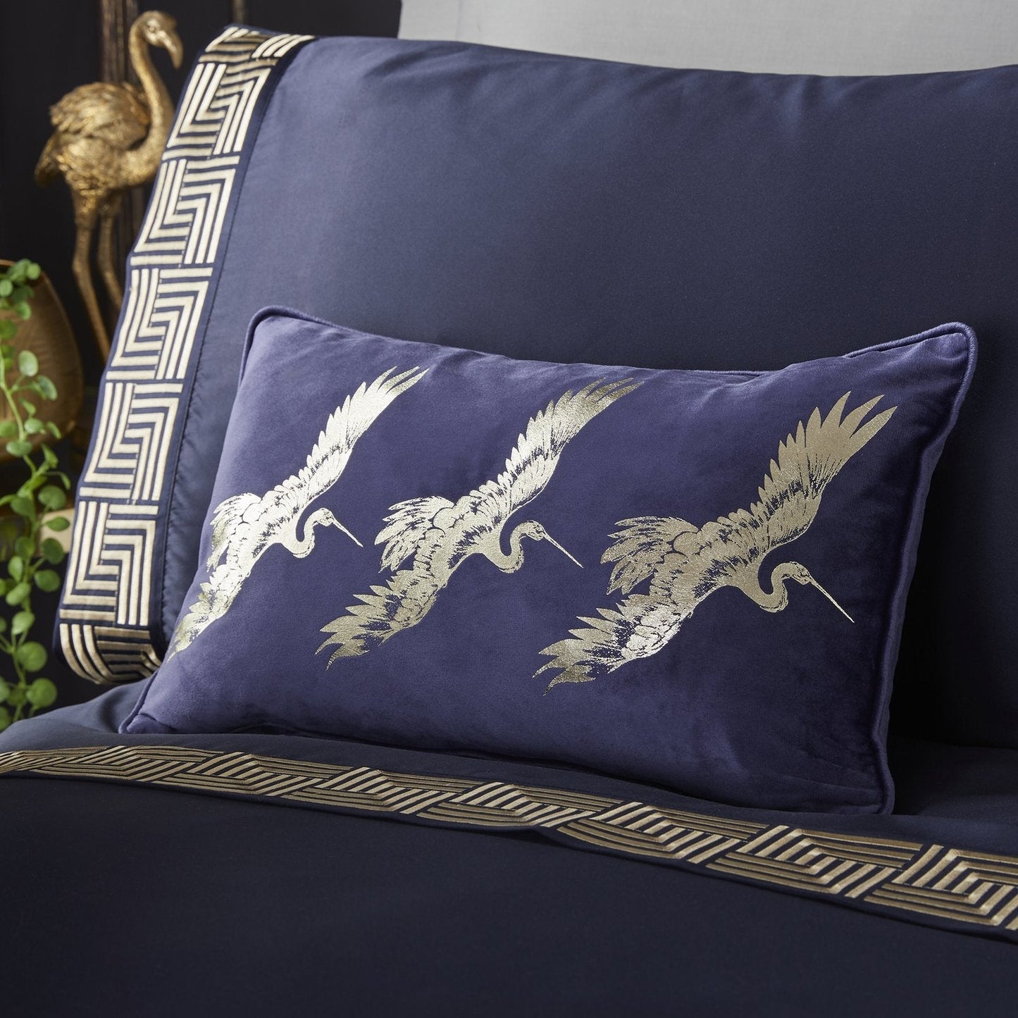 Laurence Llewelyn-Bowen Qing Navy Velvet Boudoir Cushion (28cm x 48cm)