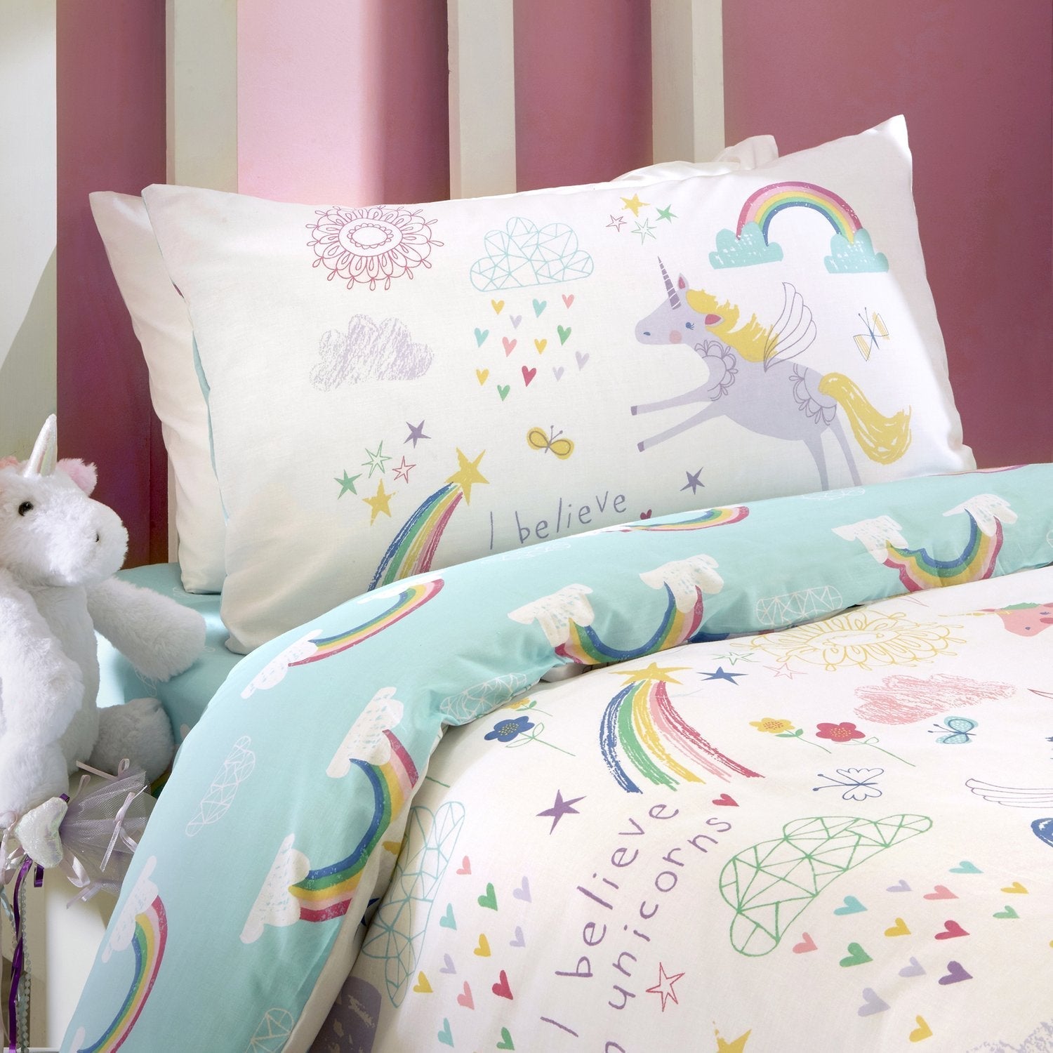 Rainbow Unicorn Reversible Kids Duvet Set - Main Image