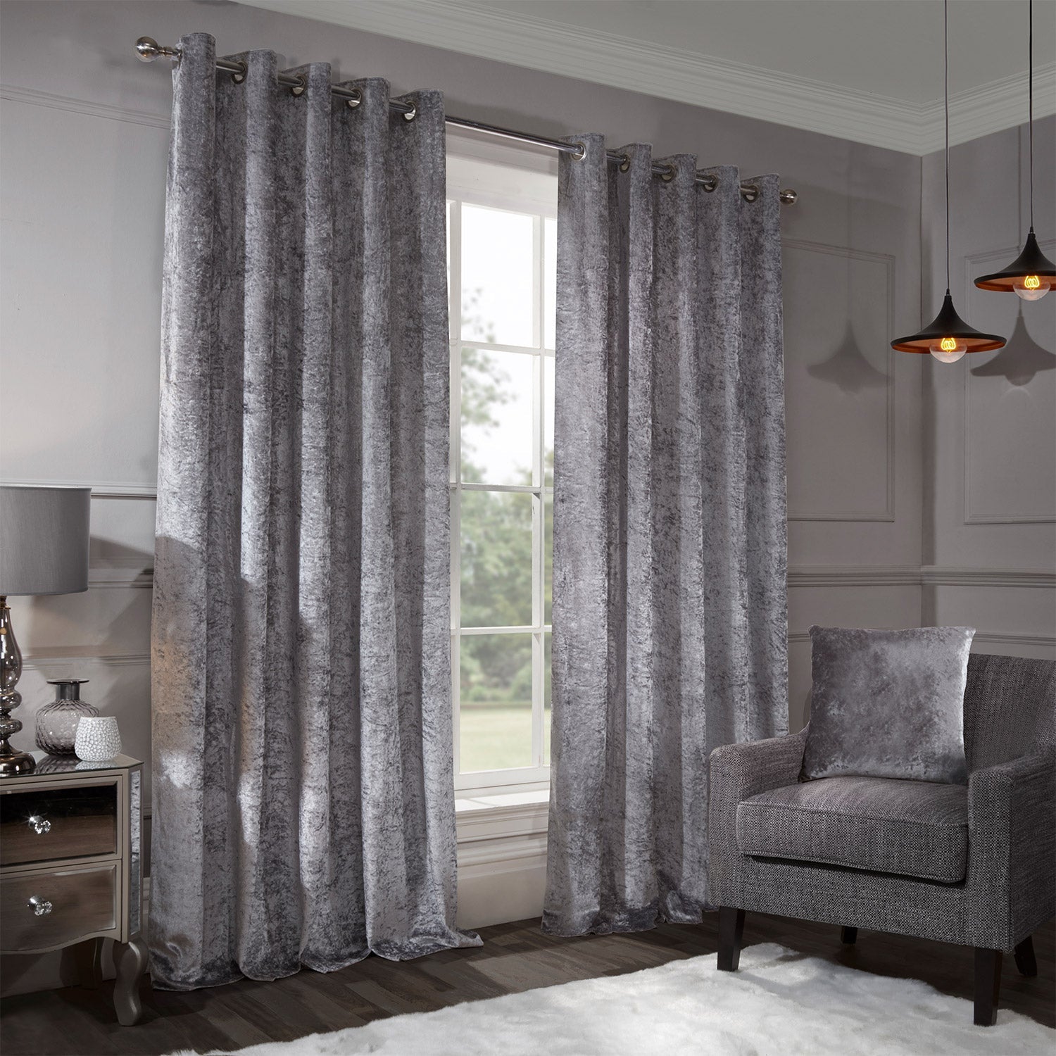 Grey crushed 2024 velvet curtains