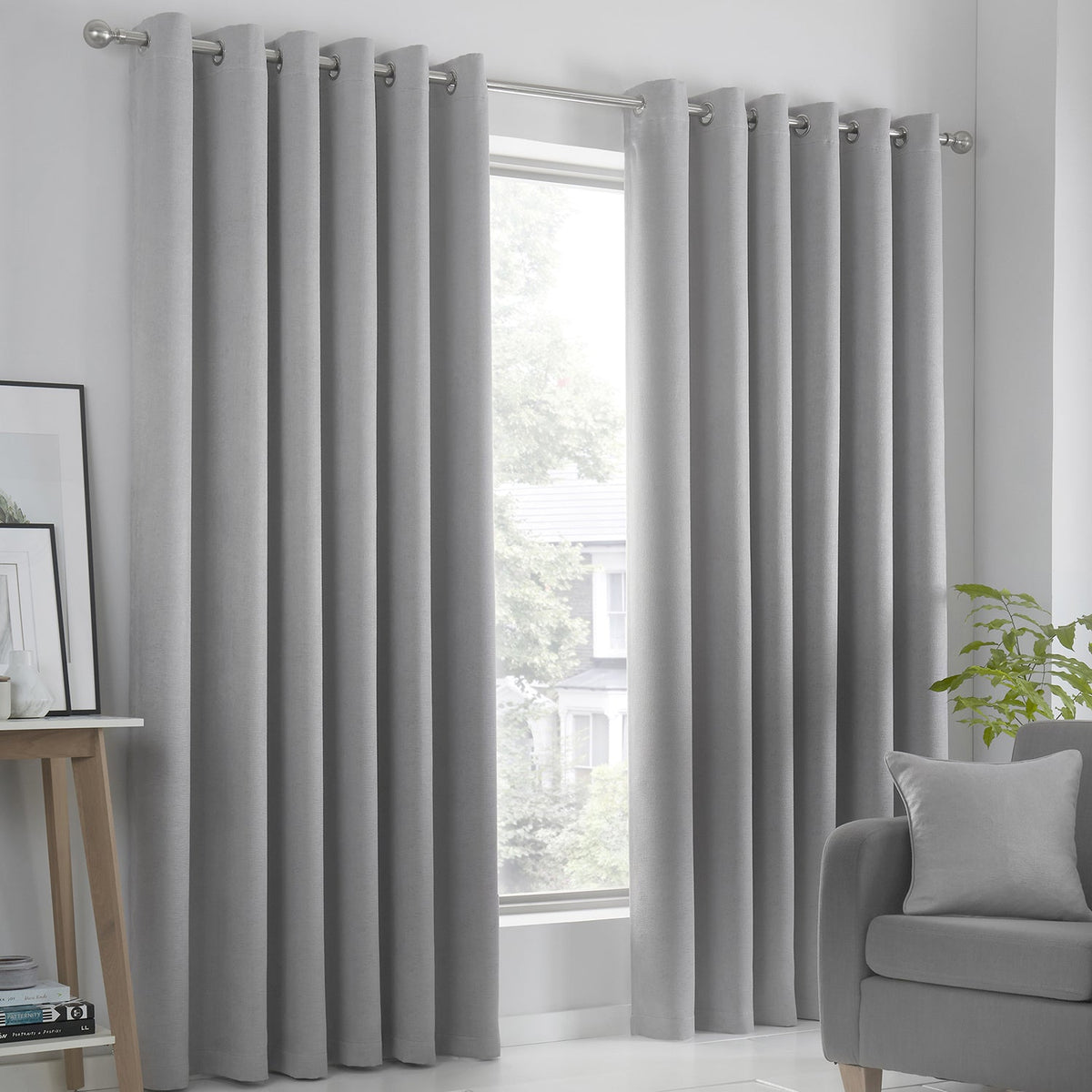 Strata Silver Dim Out Eyelet Curtains