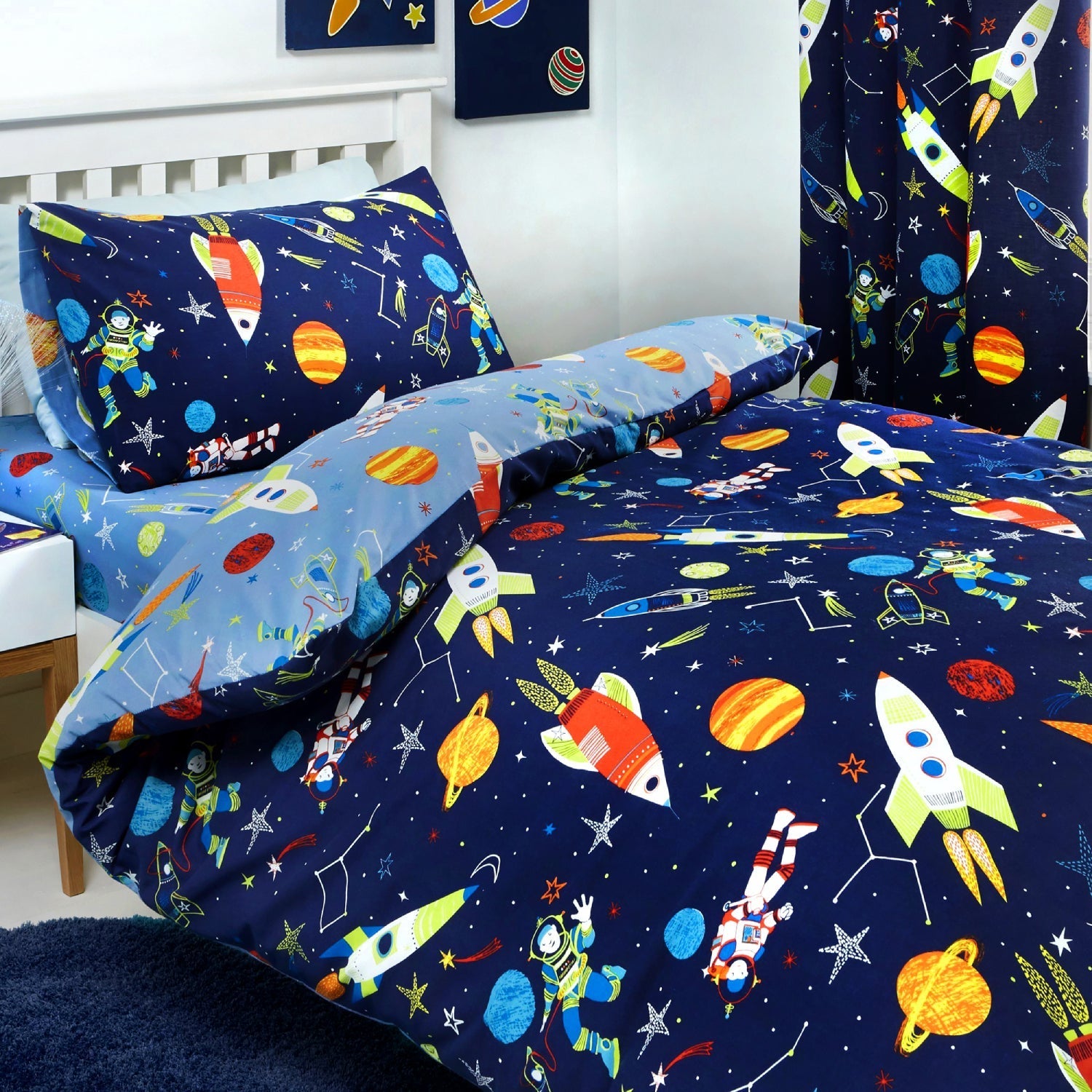 Supersonic Space Blue Glow-in-the-Dark Kids Duvet Set – Julian Charles Home