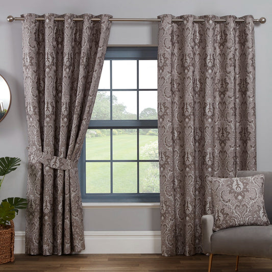 Tegola Charcoal Grey Luxury Jacquard Eyelet Curtains