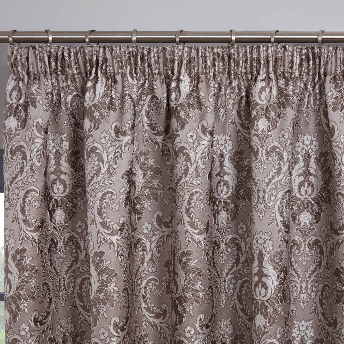 Tegola Charcoal Grey Luxury Jacquard Pencil Pleat Curtains