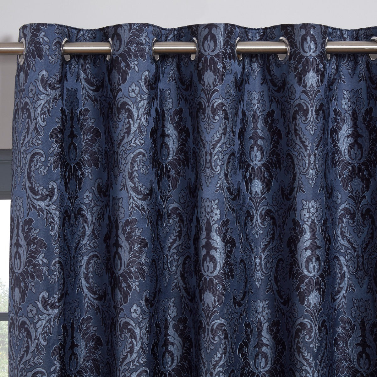 Tegola Navy Blue Luxury Jacquard Eyelet Curtains