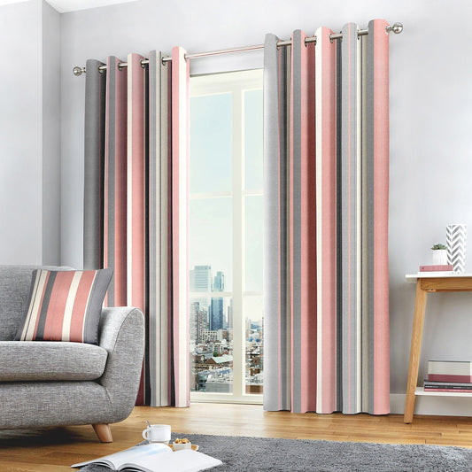 Whiteworth Stripe Blush Pink Eyelet Curtains