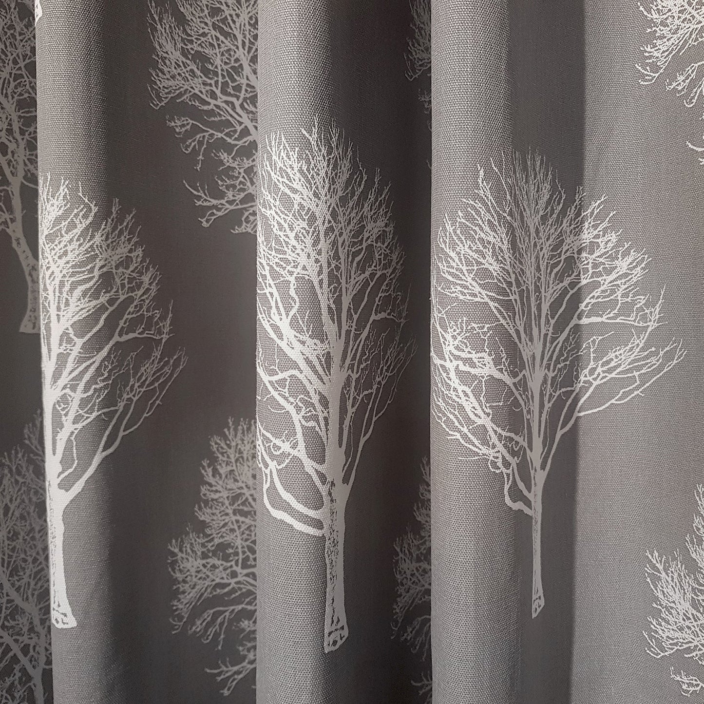 Woodland Trees Charcoal Grey Eyelet Curtains