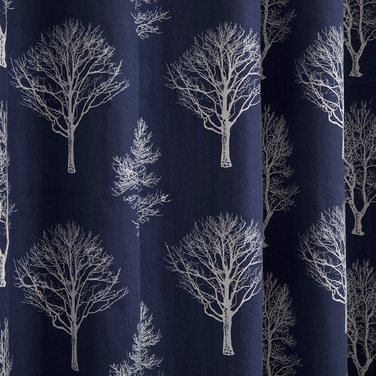 Woodland Trees Navy Blue Eyelet Curtains